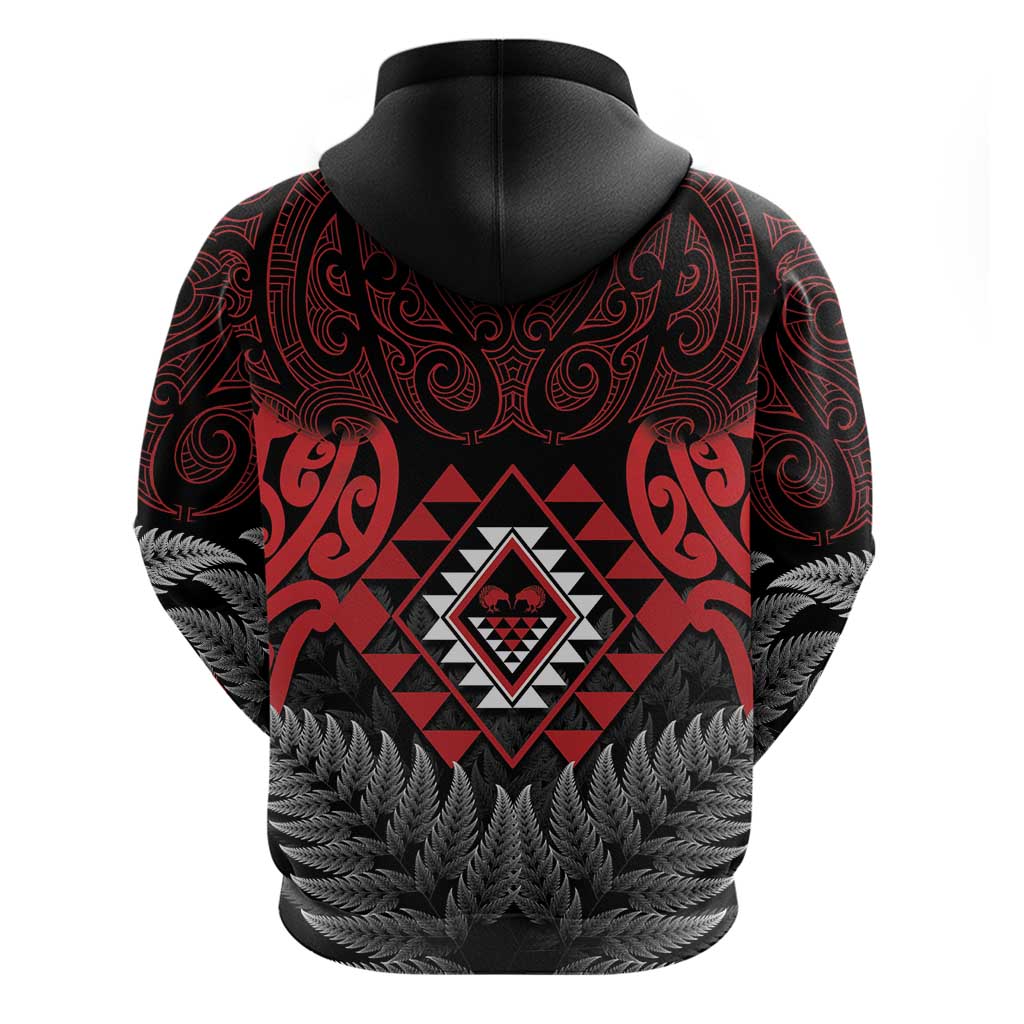 Aotearoa Kiwi Taniko Hoodie Silver Fern With Maori Koru Pattern - Vibe Hoodie Shop