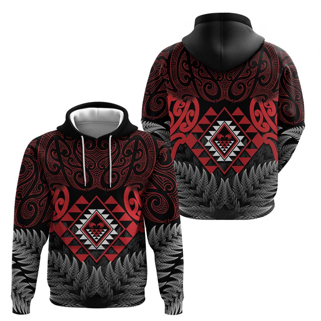 Aotearoa Kiwi Taniko Hoodie Silver Fern With Maori Koru Pattern - Vibe Hoodie Shop