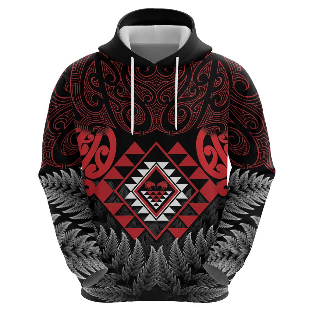 Aotearoa Kiwi Taniko Hoodie Silver Fern With Maori Koru Pattern - Vibe Hoodie Shop