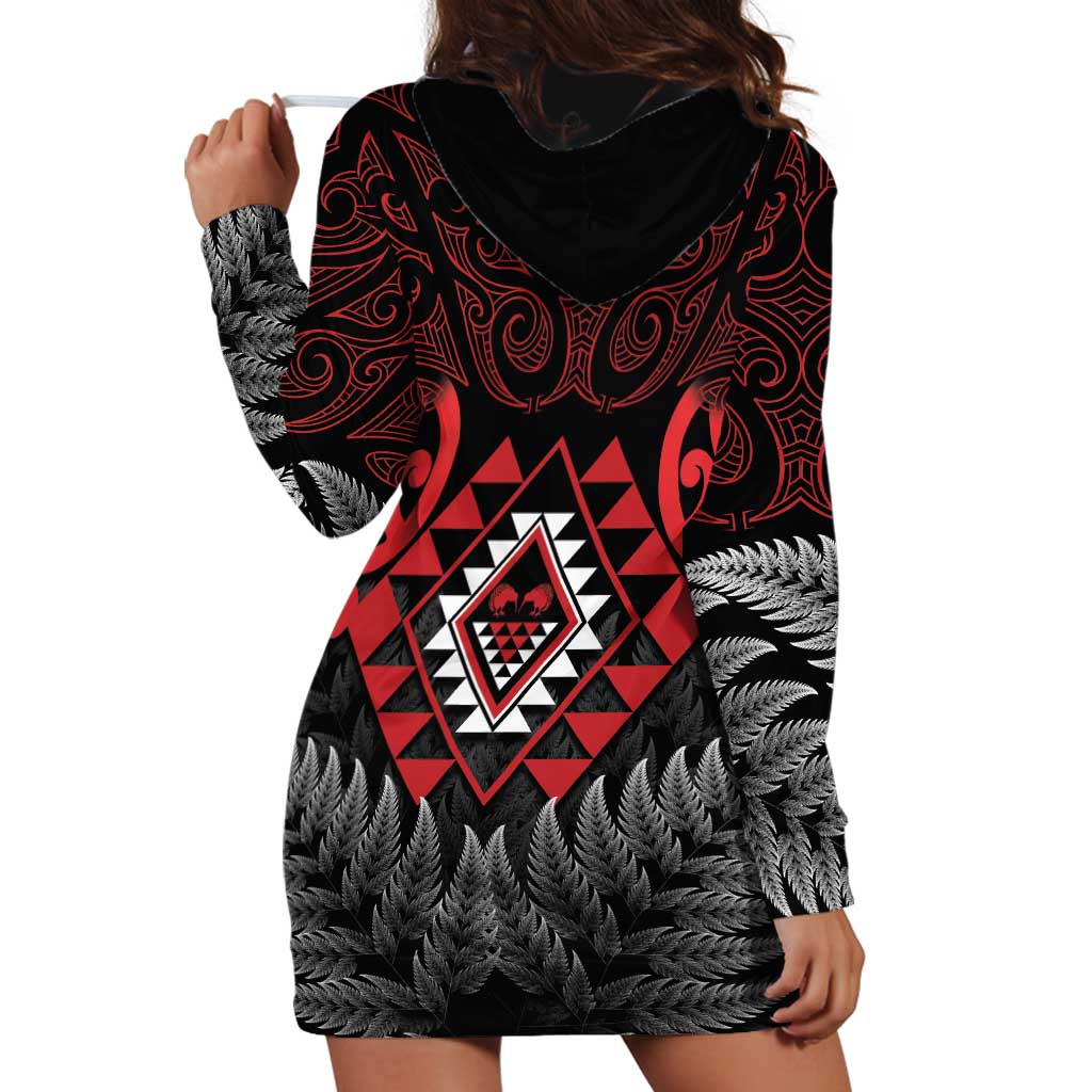 Aotearoa Kiwi Taniko Hoodie Dress Silver Fern With Maori Koru Pattern - Vibe Hoodie Shop