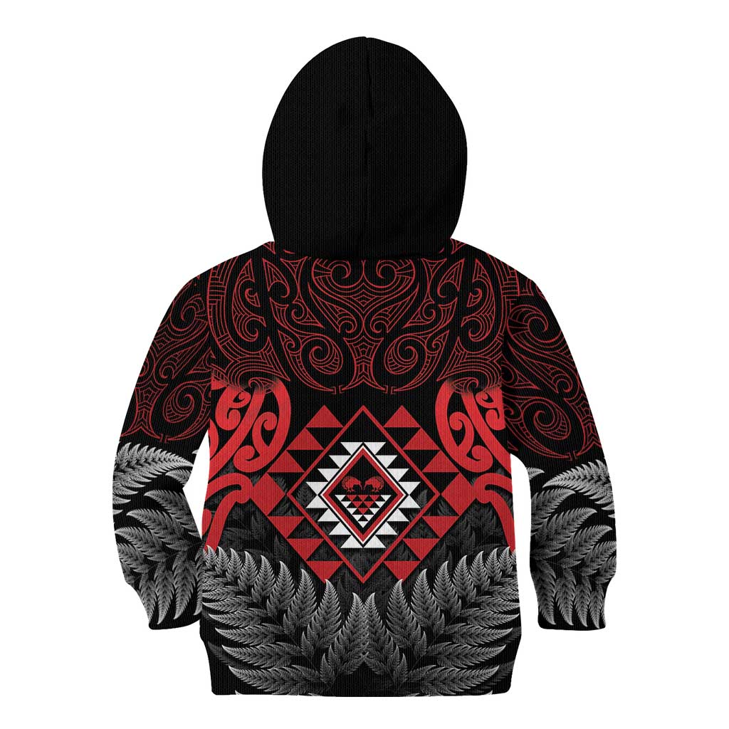 Aotearoa Kiwi Taniko Kid Hoodie Silver Fern With Maori Koru Pattern - Vibe Hoodie Shop