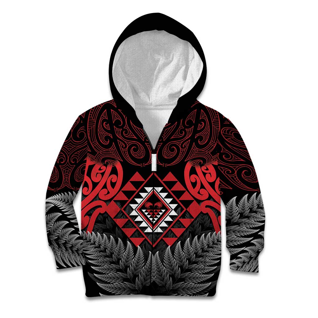 Aotearoa Kiwi Taniko Kid Hoodie Silver Fern With Maori Koru Pattern - Vibe Hoodie Shop