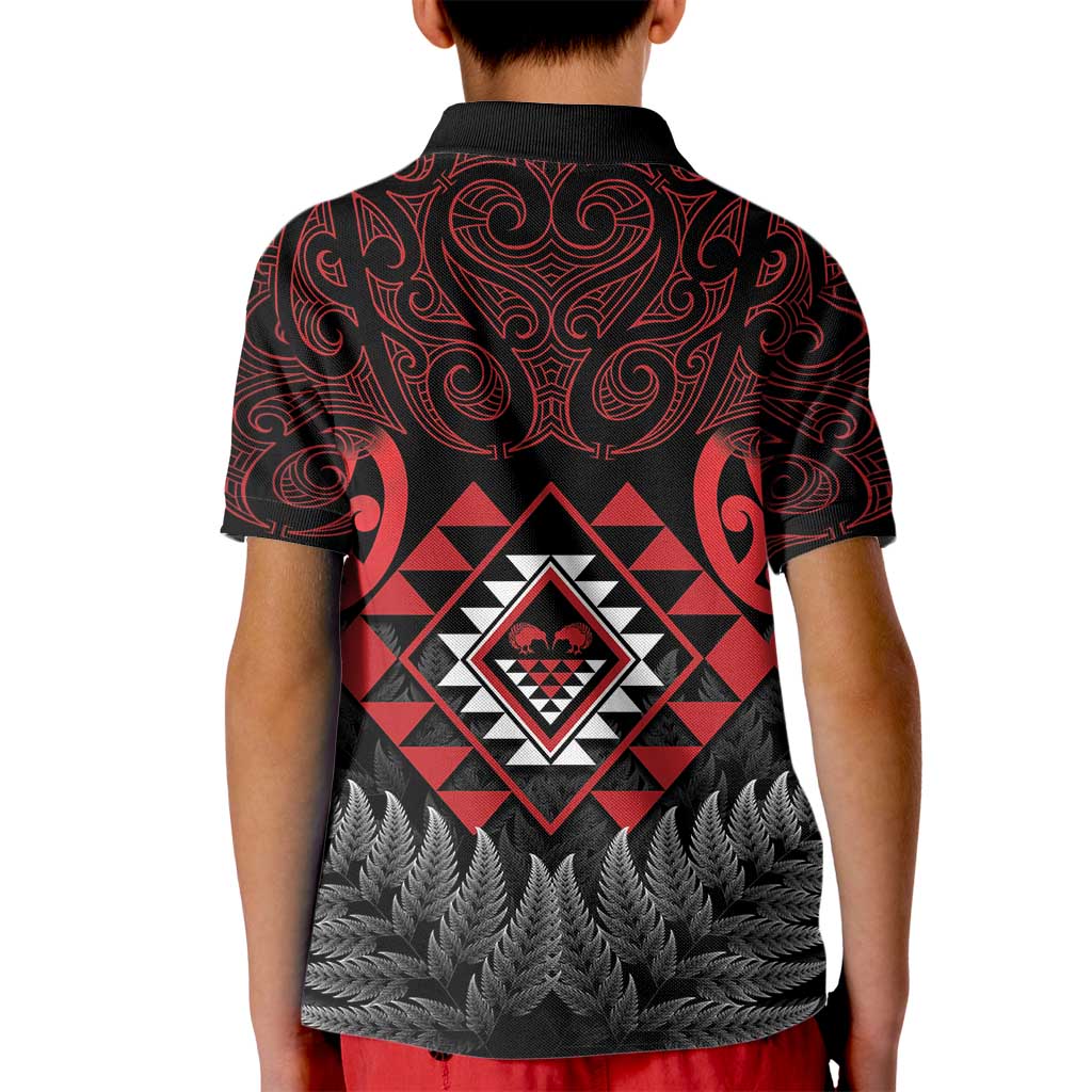 Aotearoa Kiwi Taniko Kid Polo Shirt Silver Fern With Maori Koru Pattern - Vibe Hoodie Shop