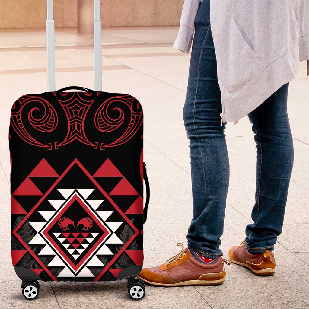 Aotearoa Kiwi Taniko Luggage Cover Silver Fern With Maori Koru Pattern - Vibe Hoodie Shop