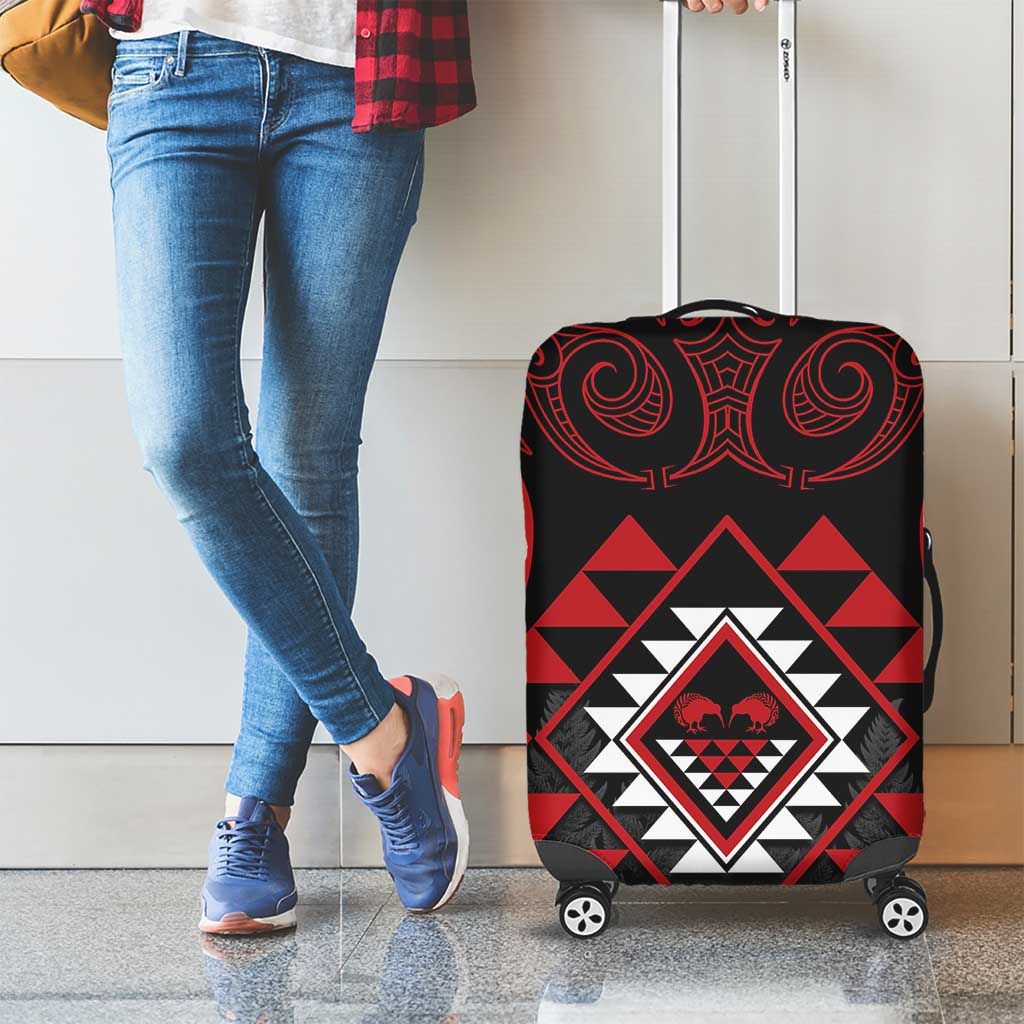 Aotearoa Kiwi Taniko Luggage Cover Silver Fern With Maori Koru Pattern - Vibe Hoodie Shop