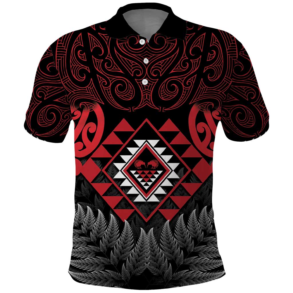 Aotearoa Kiwi Taniko Polo Shirt Silver Fern With Maori Koru Pattern - Vibe Hoodie Shop