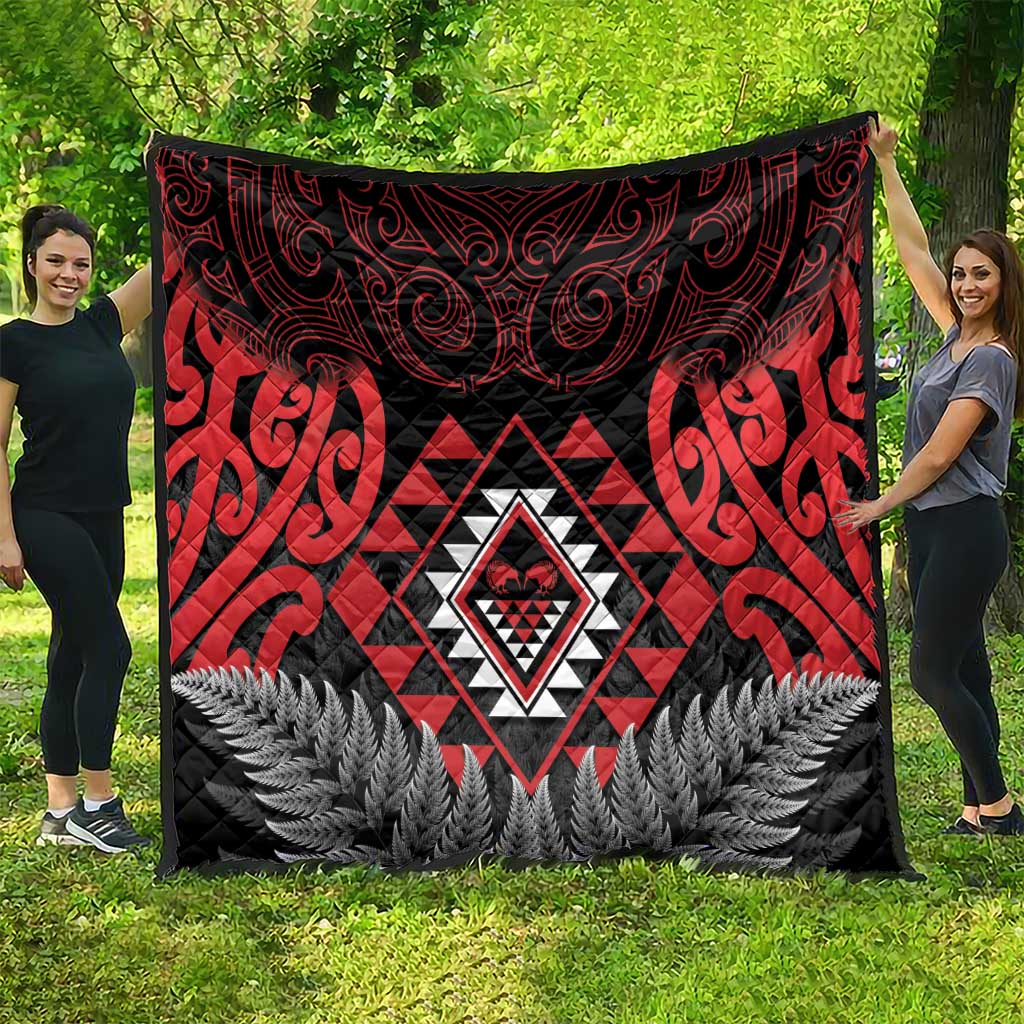 Aotearoa Kiwi Taniko Quilt Silver Fern With Maori Koru Pattern - Vibe Hoodie Shop