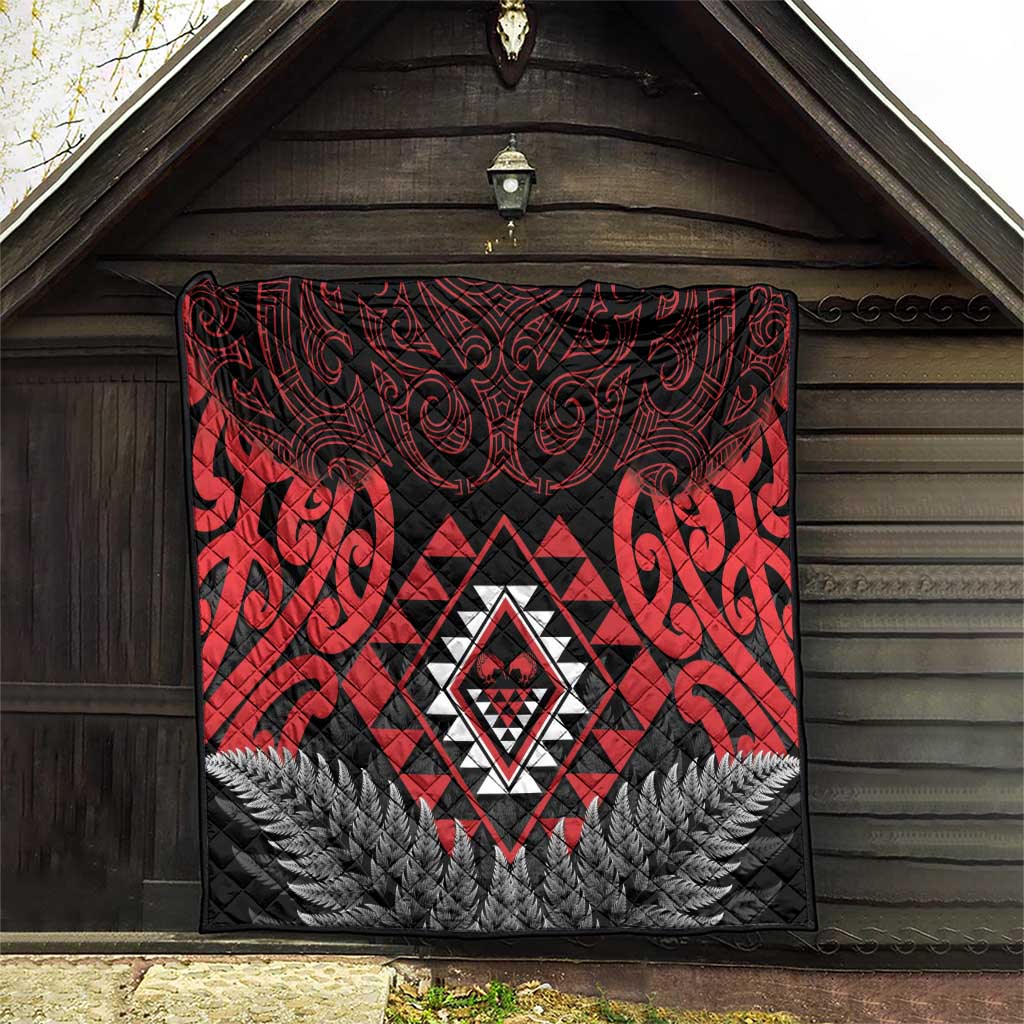 Aotearoa Kiwi Taniko Quilt Silver Fern With Maori Koru Pattern - Vibe Hoodie Shop