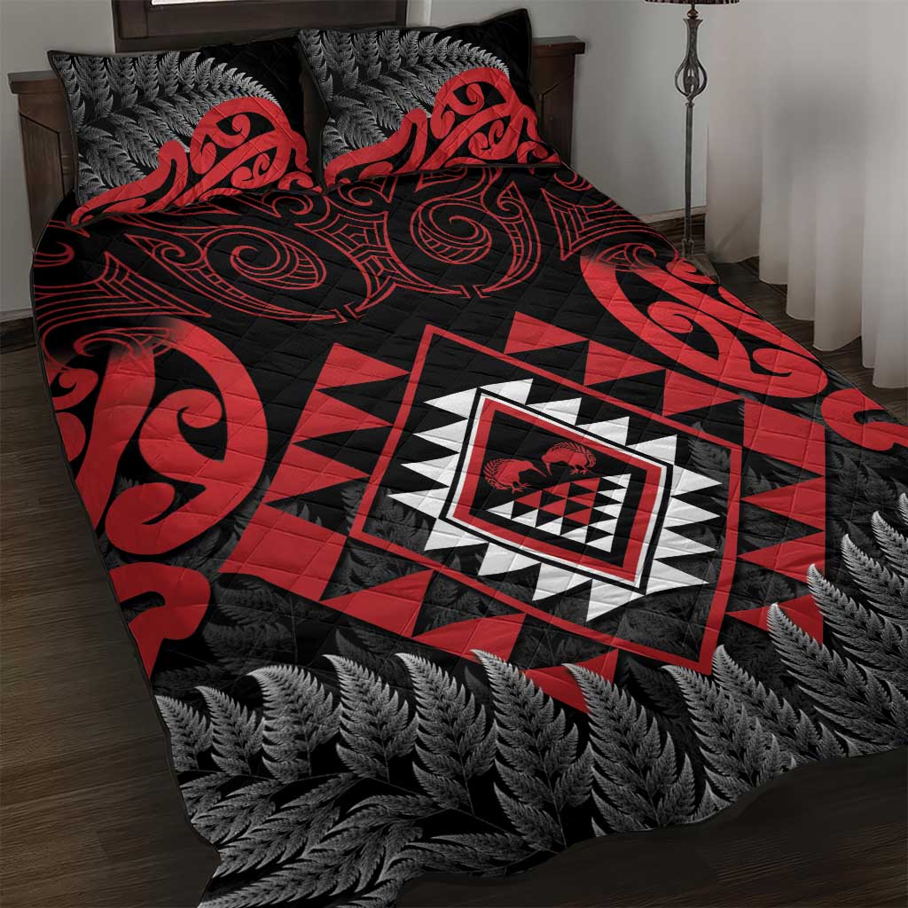 Aotearoa Kiwi Taniko Quilt Bed Set Silver Fern With Maori Koru Pattern - Vibe Hoodie Shop