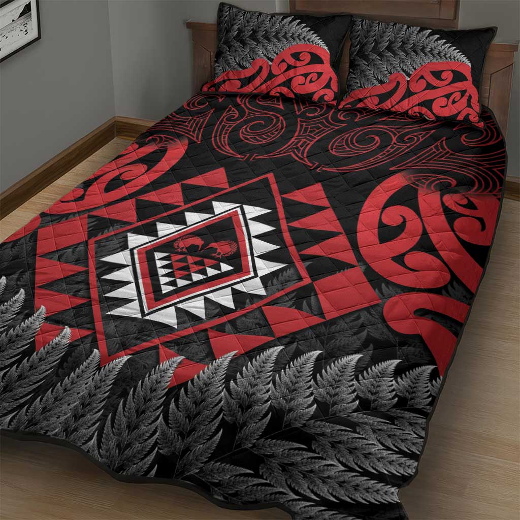 Aotearoa Kiwi Taniko Quilt Bed Set Silver Fern With Maori Koru Pattern - Vibe Hoodie Shop