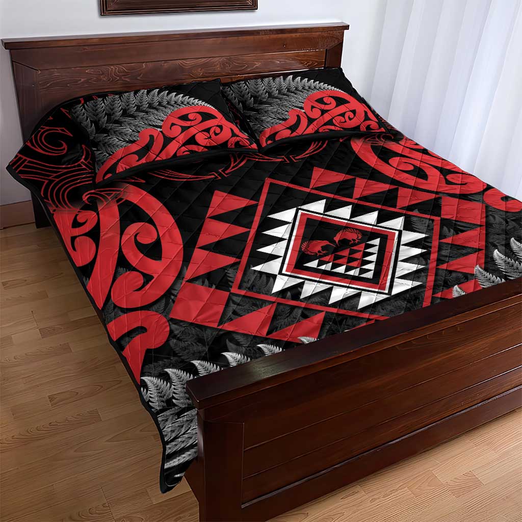 Aotearoa Kiwi Taniko Quilt Bed Set Silver Fern With Maori Koru Pattern - Vibe Hoodie Shop