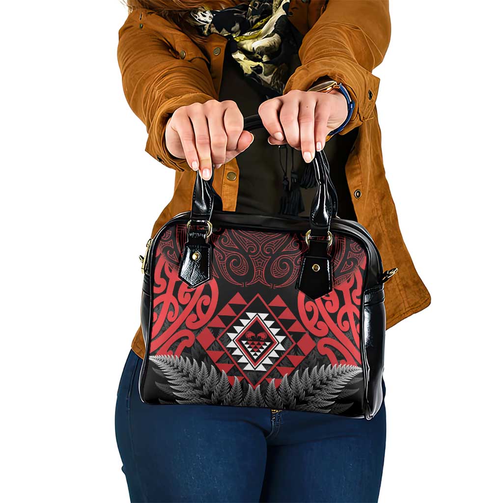 Aotearoa Kiwi Taniko Shoulder Handbag Silver Fern With Maori Koru Pattern - Vibe Hoodie Shop