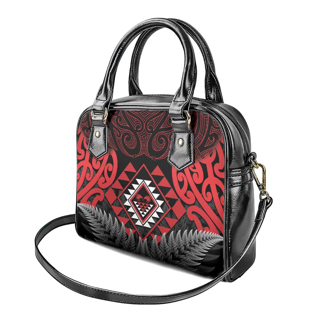 Aotearoa Kiwi Taniko Shoulder Handbag Silver Fern With Maori Koru Pattern - Vibe Hoodie Shop