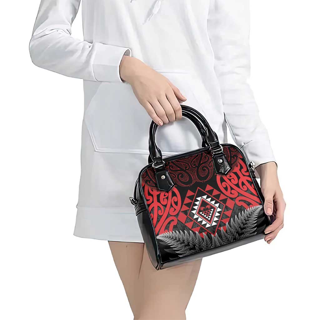 Aotearoa Kiwi Taniko Shoulder Handbag Silver Fern With Maori Koru Pattern - Vibe Hoodie Shop