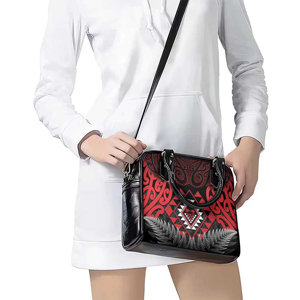 Aotearoa Kiwi Taniko Shoulder Handbag Silver Fern With Maori Koru Pattern - Vibe Hoodie Shop