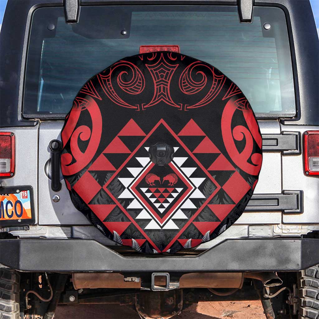 Aotearoa Kiwi Taniko Spare Tire Cover Silver Fern With Maori Koru Pattern - Vibe Hoodie Shop