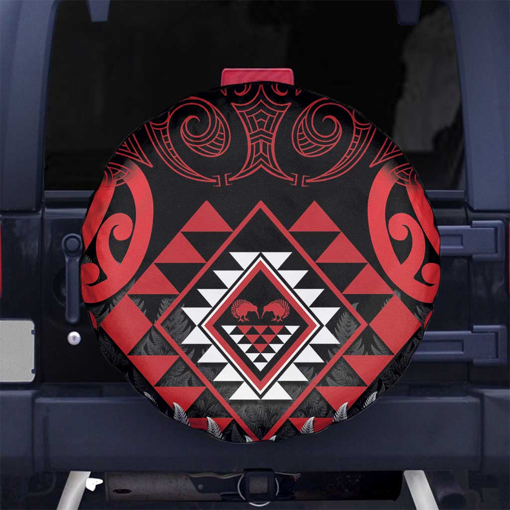 Aotearoa Kiwi Taniko Spare Tire Cover Silver Fern With Maori Koru Pattern - Vibe Hoodie Shop