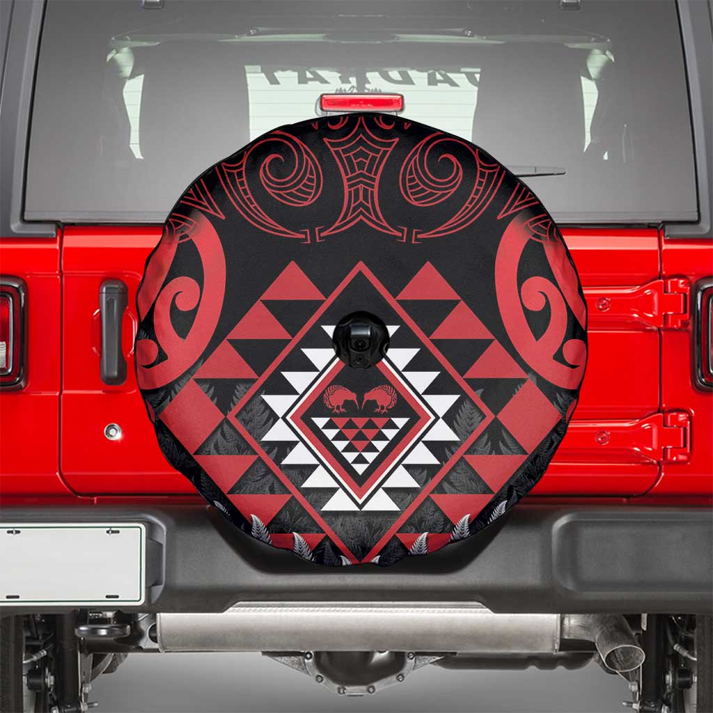 Aotearoa Kiwi Taniko Spare Tire Cover Silver Fern With Maori Koru Pattern - Vibe Hoodie Shop