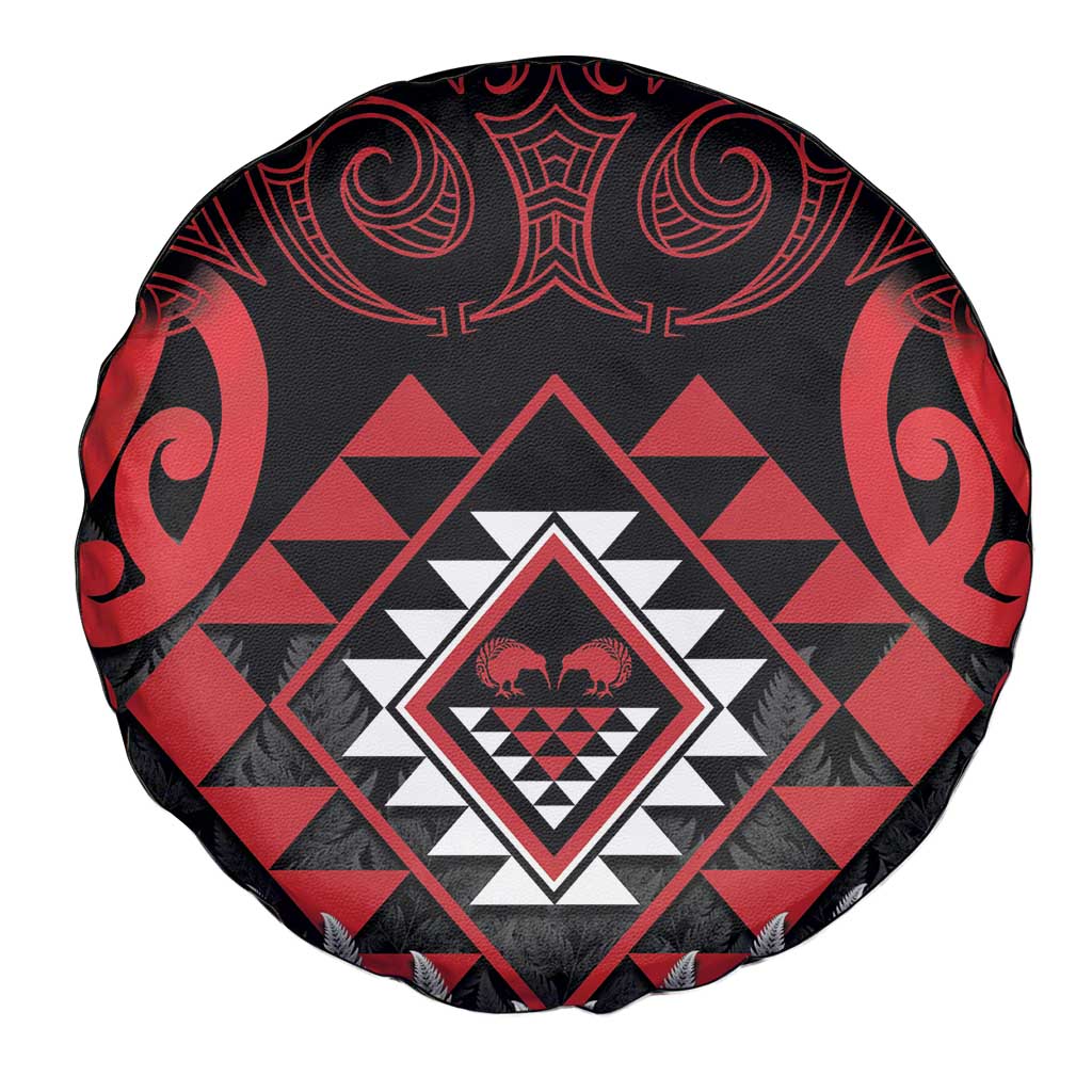 Aotearoa Kiwi Taniko Spare Tire Cover Silver Fern With Maori Koru Pattern - Vibe Hoodie Shop