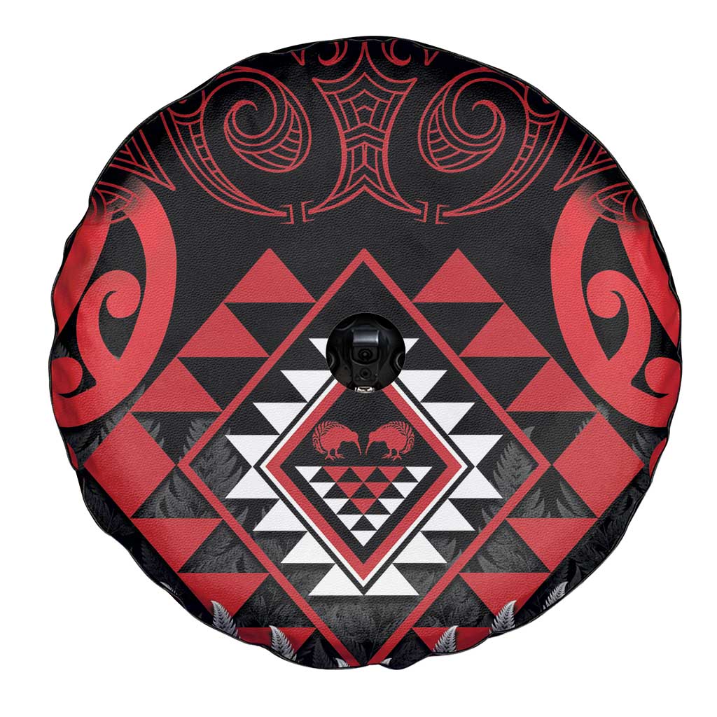 Aotearoa Kiwi Taniko Spare Tire Cover Silver Fern With Maori Koru Pattern - Vibe Hoodie Shop