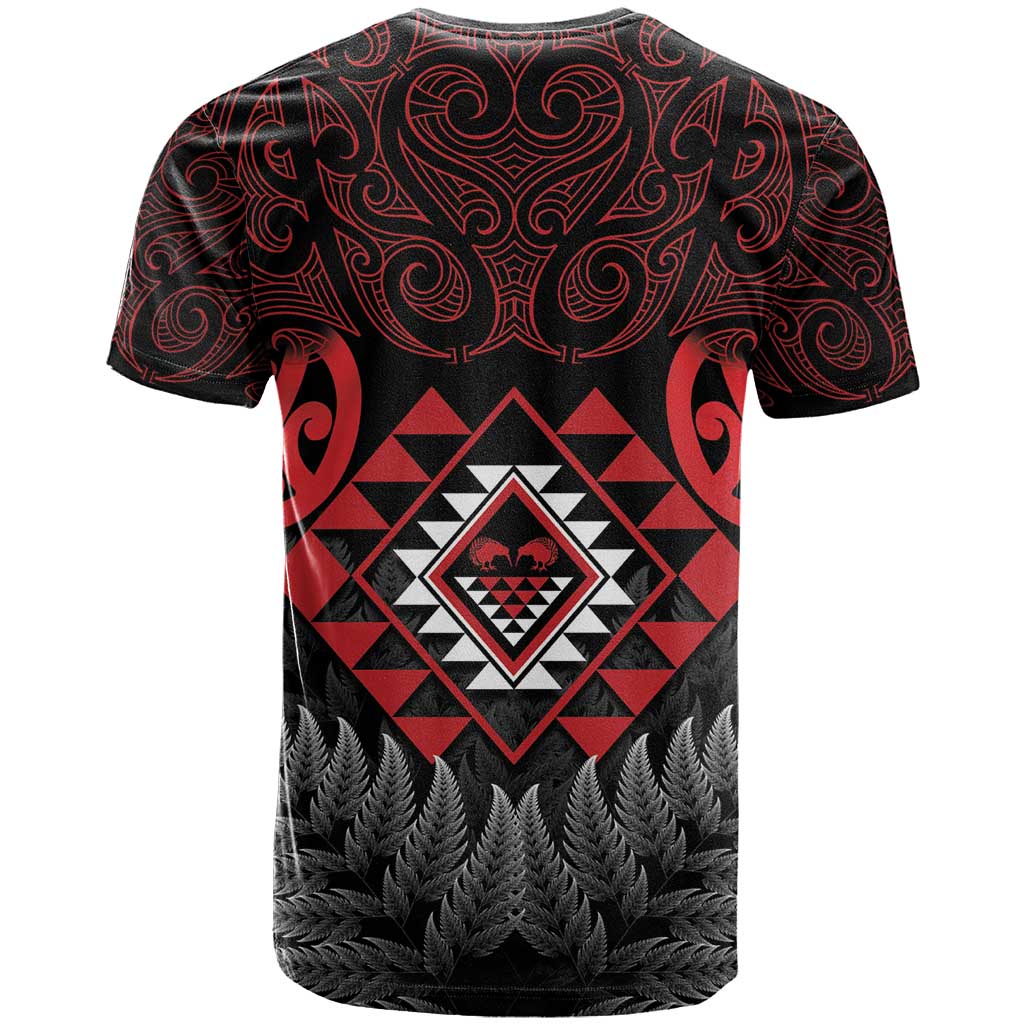 Aotearoa Kiwi Taniko T Shirt Silver Fern With Maori Koru Pattern - Vibe Hoodie Shop