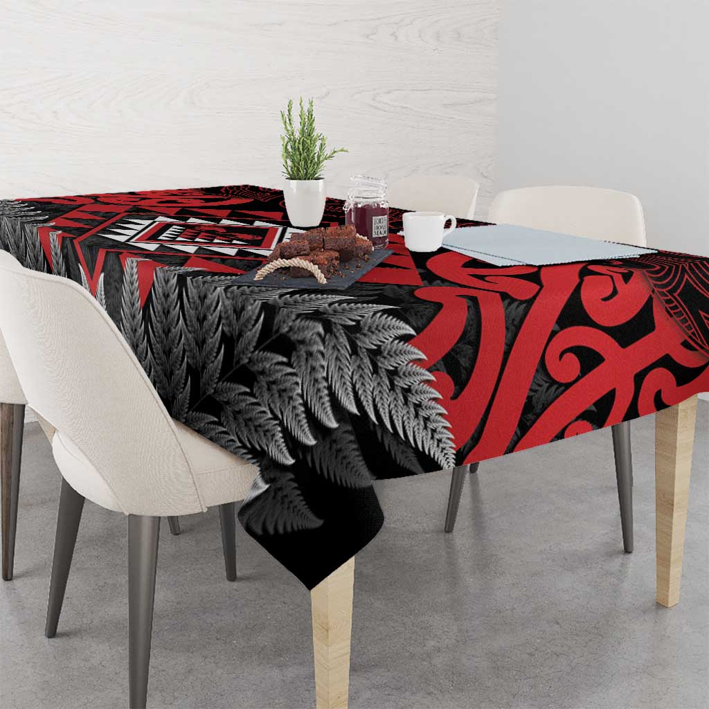 Aotearoa Kiwi Taniko Tablecloth Silver Fern With Maori Koru Pattern