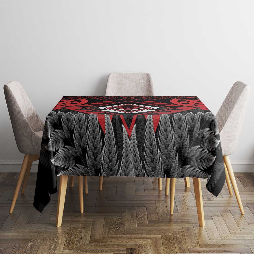 Aotearoa Kiwi Taniko Tablecloth Silver Fern With Maori Koru Pattern