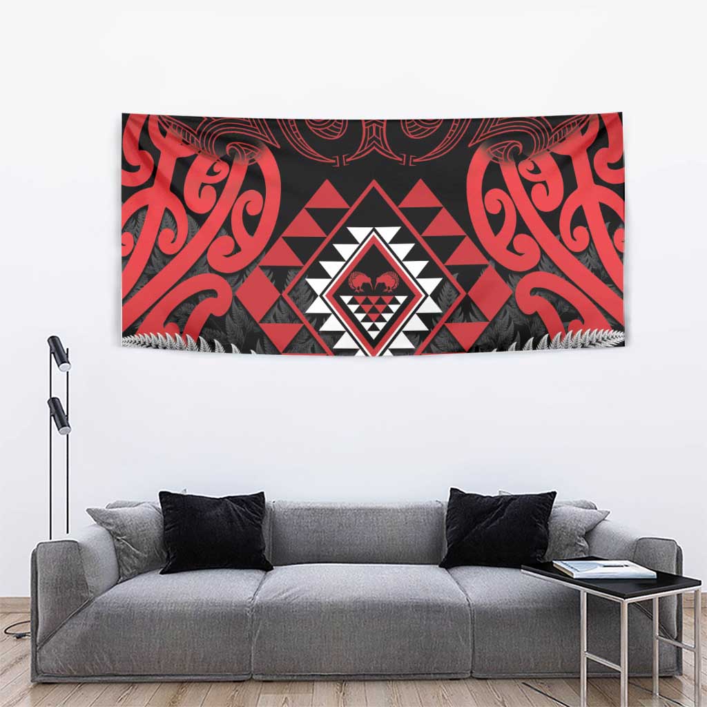 Aotearoa Kiwi Taniko Tapestry Silver Fern With Maori Koru Pattern - Vibe Hoodie Shop