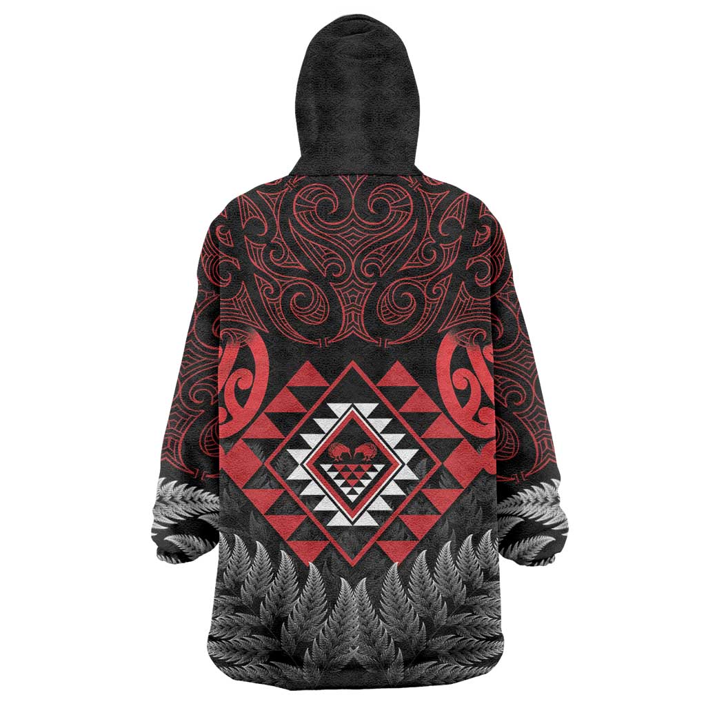 Aotearoa Kiwi Taniko Wearable Blanket Hoodie Silver Fern With Maori Koru Pattern - Vibe Hoodie Shop