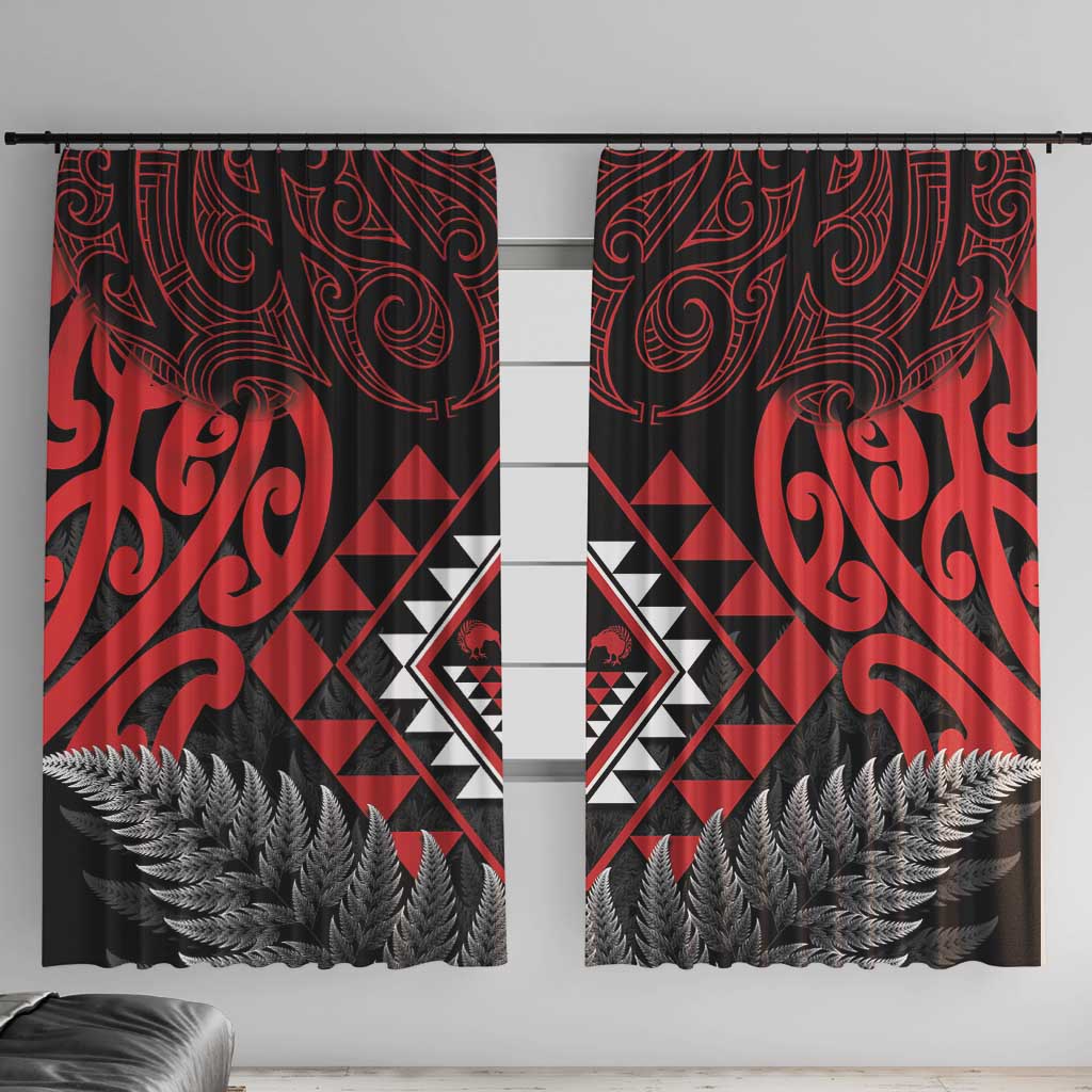 Aotearoa Kiwi Taniko Window Curtain Silver Fern With Maori Koru Pattern