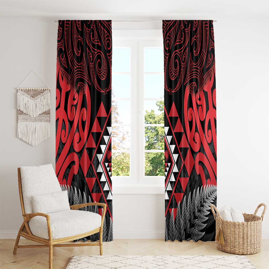 Aotearoa Kiwi Taniko Window Curtain Silver Fern With Maori Koru Pattern