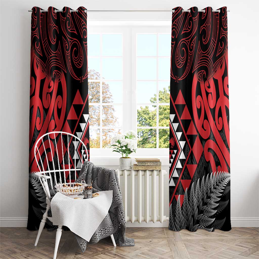 Aotearoa Kiwi Taniko Window Curtain Silver Fern With Maori Koru Pattern