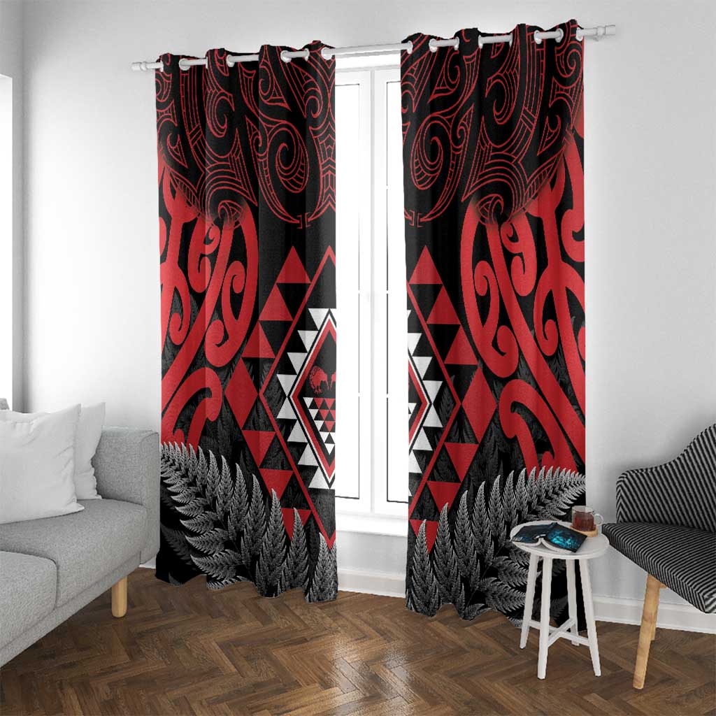 Aotearoa Kiwi Taniko Window Curtain Silver Fern With Maori Koru Pattern