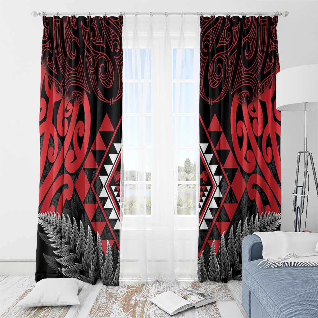 Aotearoa Kiwi Taniko Window Curtain Silver Fern With Maori Koru Pattern