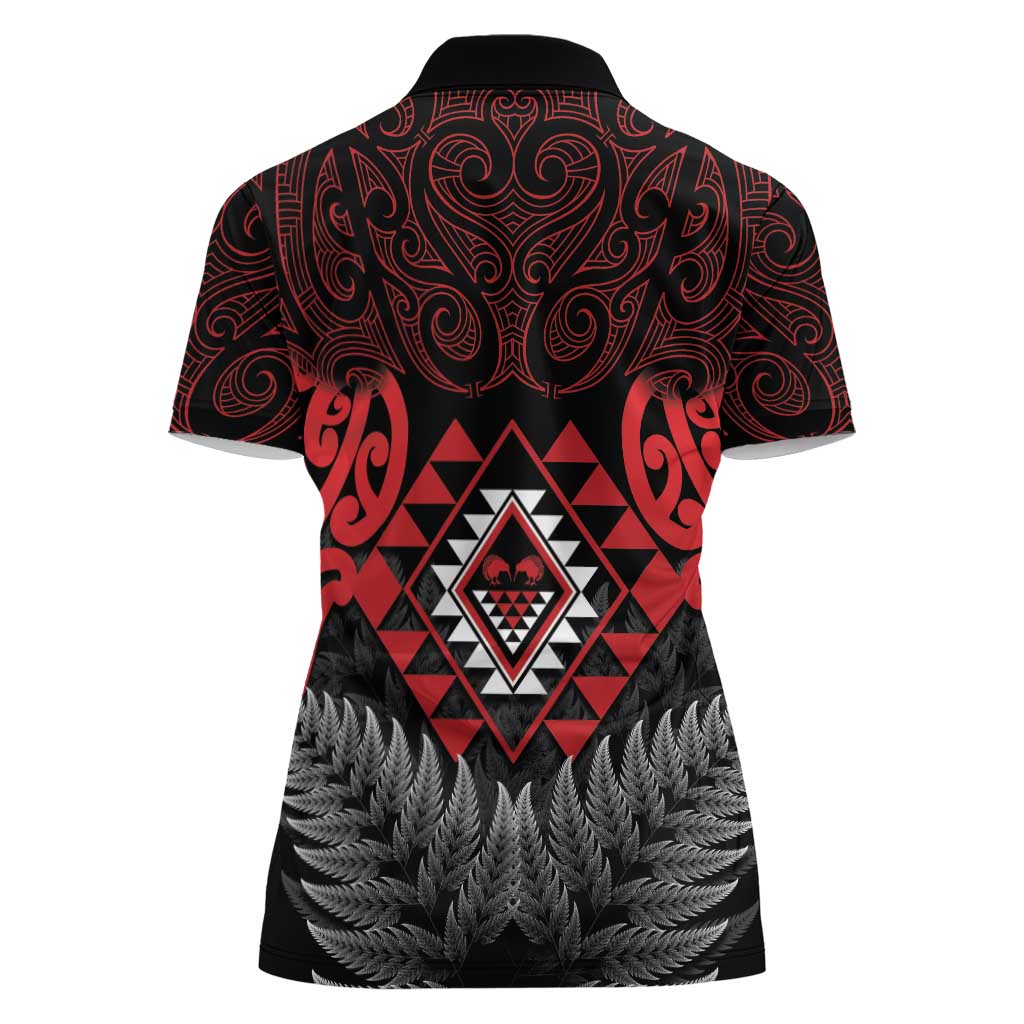 Aotearoa Kiwi Taniko Women Polo Shirt Silver Fern With Maori Koru Pattern - Vibe Hoodie Shop