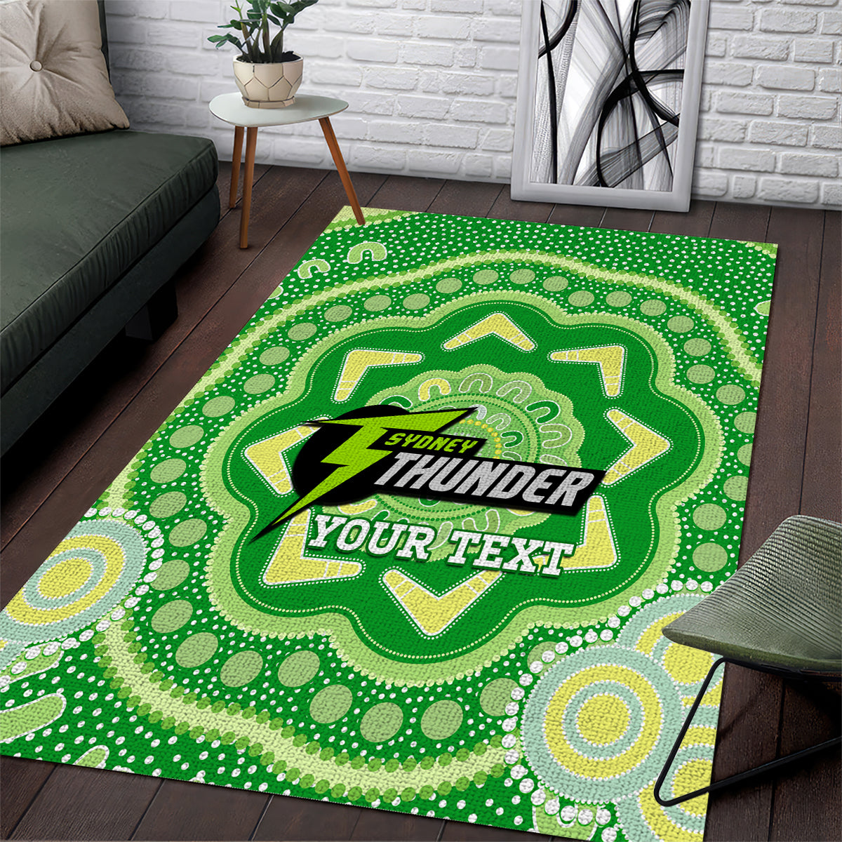 Custom BBL Thunder Cricket Area Rug 2024 Aboriginal Art - Vibe Hoodie Shop