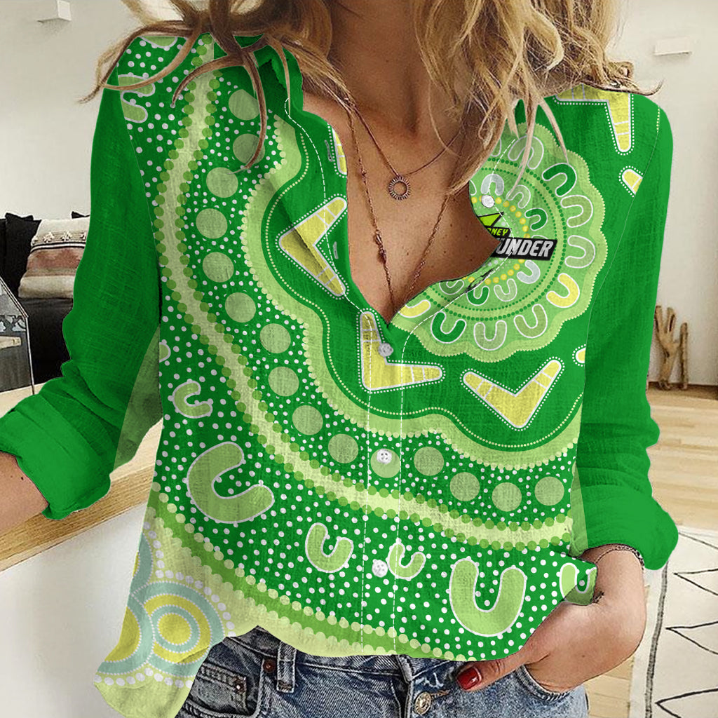 Custom BBL Thunder Cricket Women Casual Shirt 2024 Aboriginal Art - Vibe Hoodie Shop