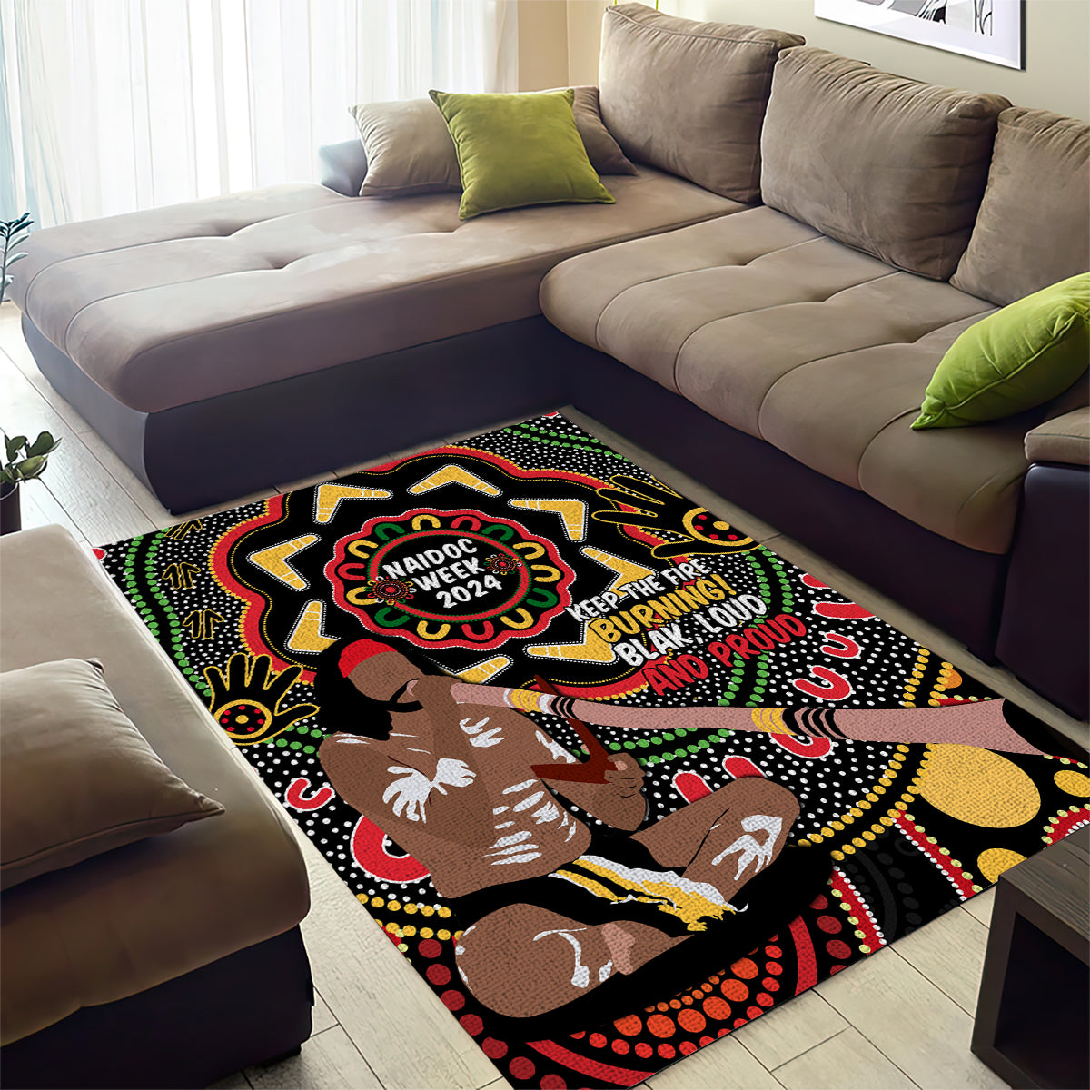 Australia Didgeridoo NAIDOC Week 2024 Area Rug Keep The Fire Burning Blak Loud and Proud - Vibe Hoodie Shop