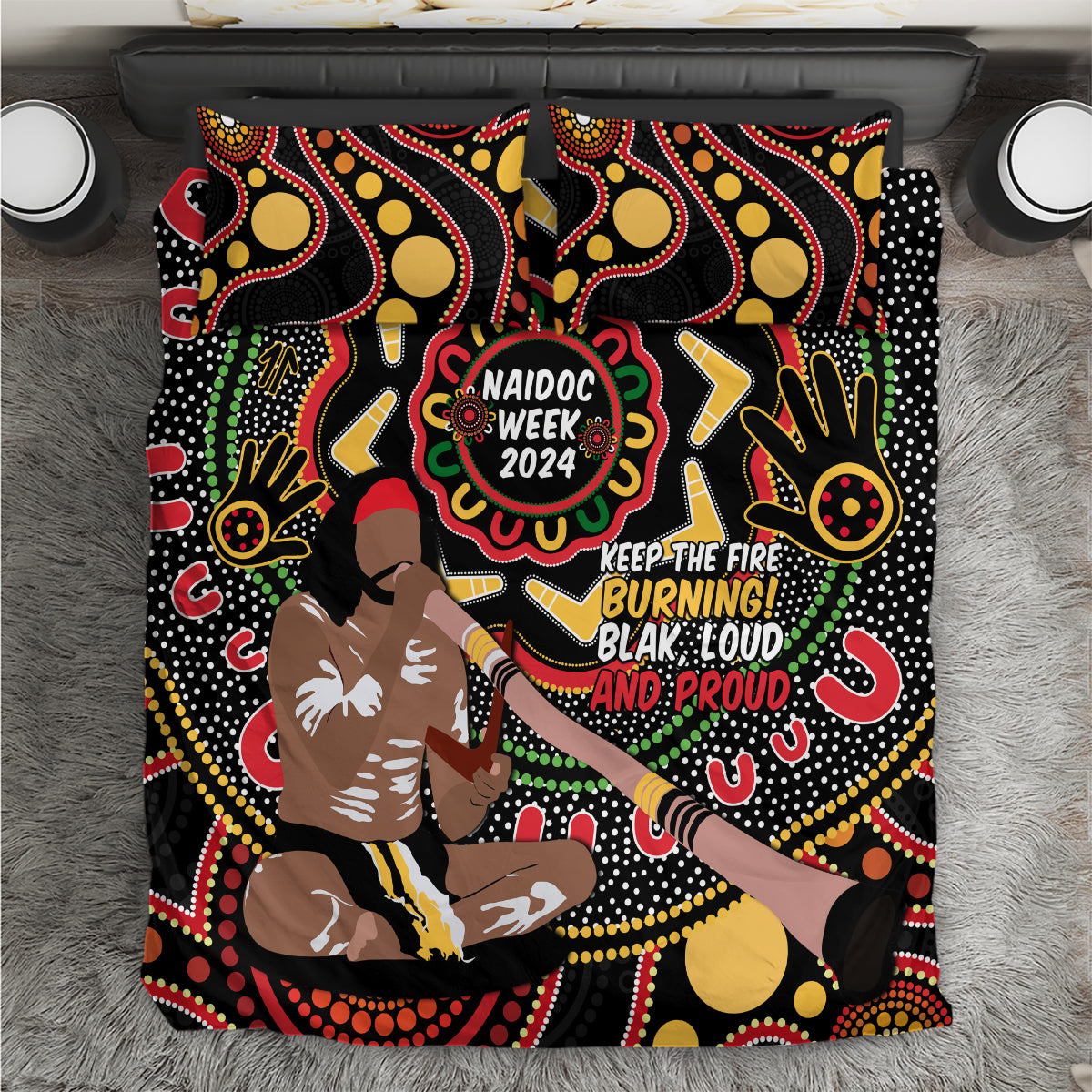 Australia Didgeridoo NAIDOC Week 2024 Bedding Set Keep The Fire Burning Blak Loud and Proud - Vibe Hoodie Shop