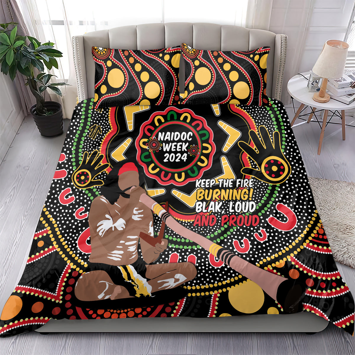 Australia Didgeridoo NAIDOC Week 2024 Bedding Set Keep The Fire Burning Blak Loud and Proud - Vibe Hoodie Shop
