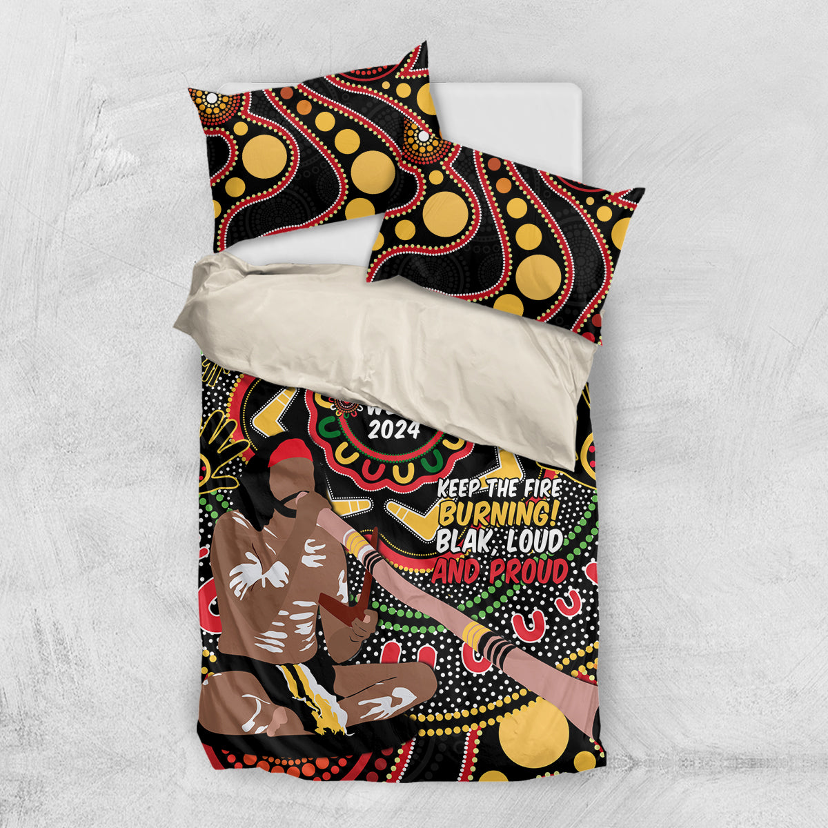 Australia Didgeridoo NAIDOC Week 2024 Bedding Set Keep The Fire Burning Blak Loud and Proud - Vibe Hoodie Shop