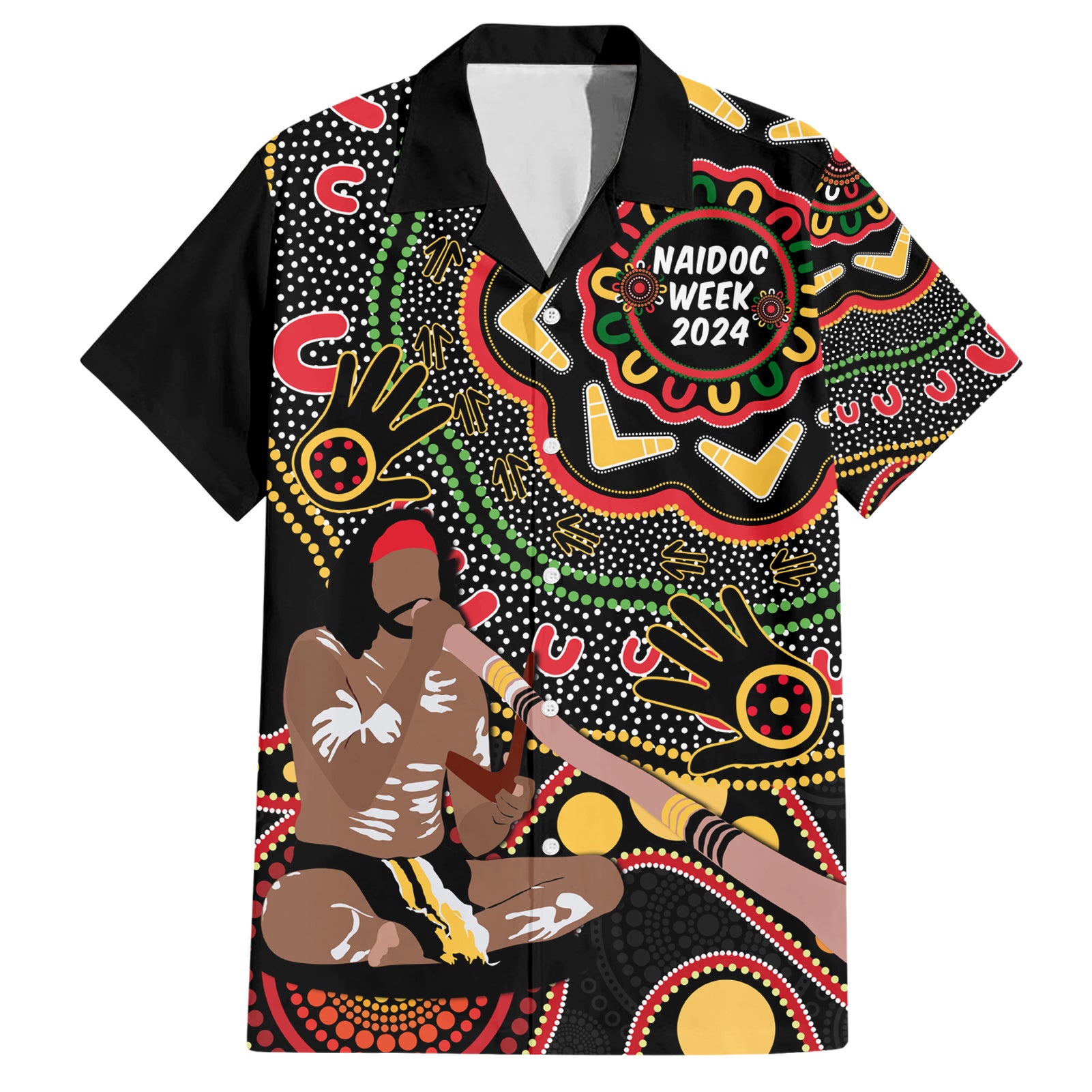 Australia Didgeridoo NAIDOC Week 2024 Hawaiian Shirt Keep The Fire Burning Blak Loud and Proud - Vibe Hoodie Shop