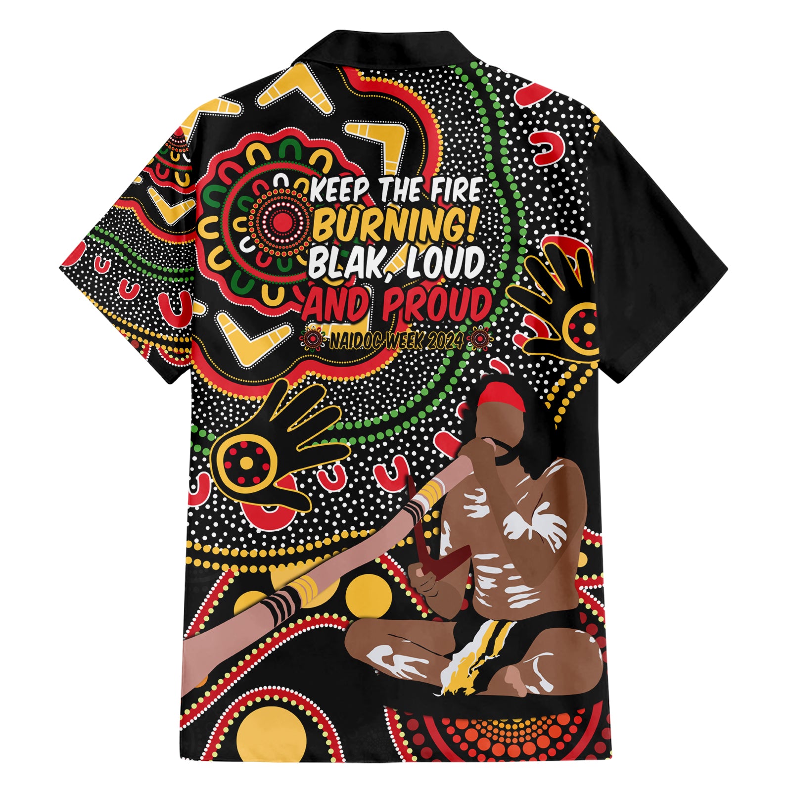 Australia Didgeridoo NAIDOC Week 2024 Hawaiian Shirt Keep The Fire Burning Blak Loud and Proud - Vibe Hoodie Shop