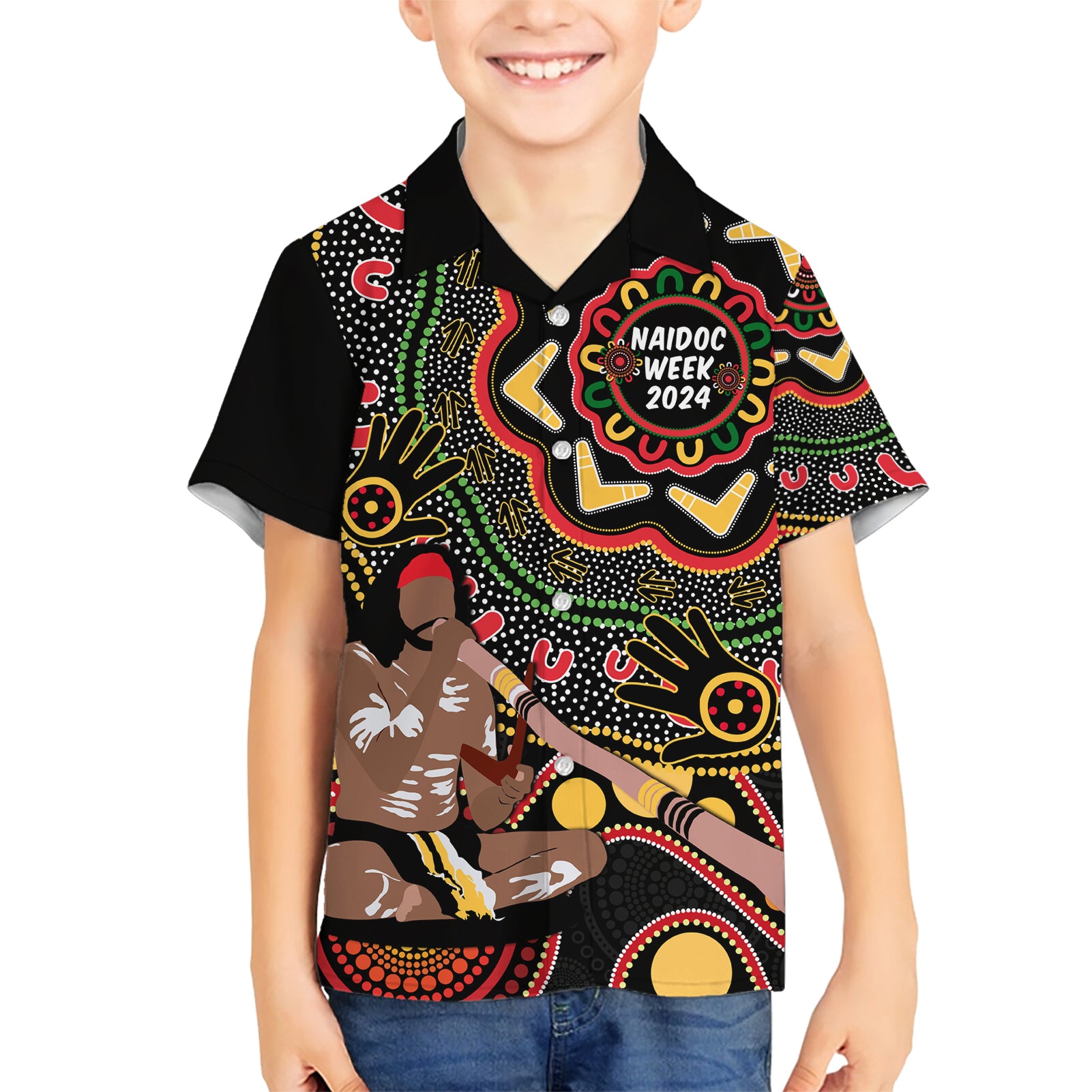 Australia Didgeridoo NAIDOC Week 2024 Hawaiian Shirt Keep The Fire Burning Blak Loud and Proud - Vibe Hoodie Shop