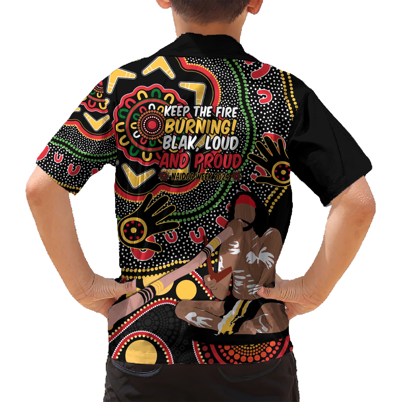 Australia Didgeridoo NAIDOC Week 2024 Hawaiian Shirt Keep The Fire Burning Blak Loud and Proud - Vibe Hoodie Shop