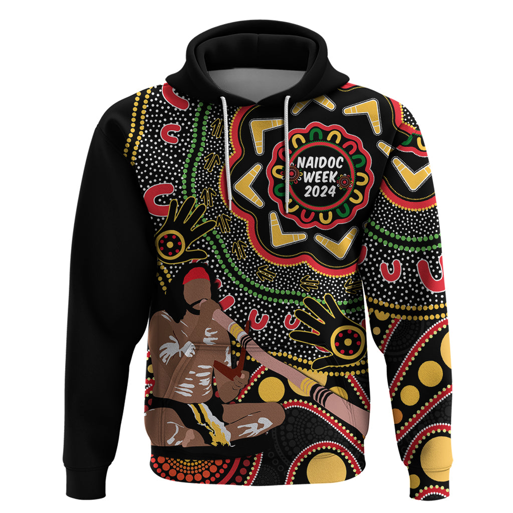 Australia Didgeridoo NAIDOC Week 2024 Hoodie Keep The Fire Burning Blak Loud and Proud - Vibe Hoodie Shop