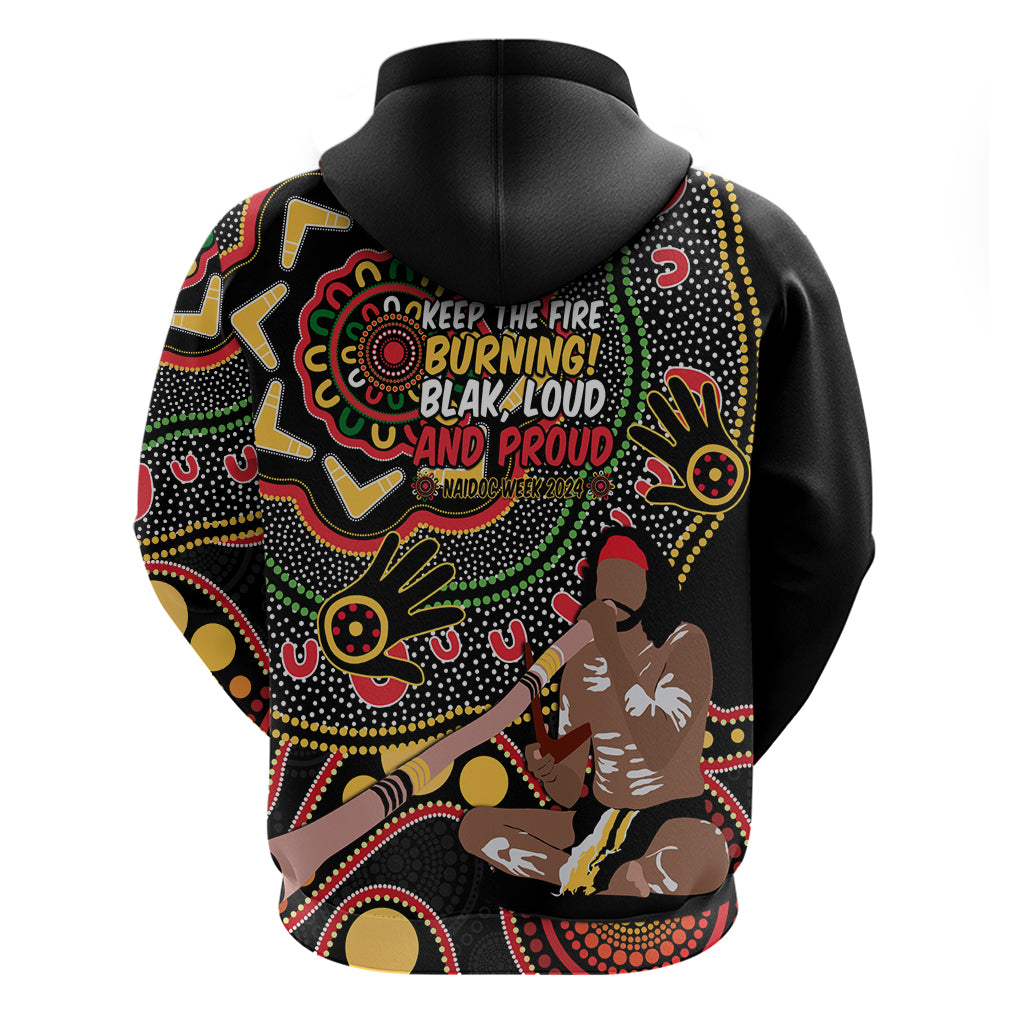 Australia Didgeridoo NAIDOC Week 2024 Hoodie Keep The Fire Burning Blak Loud and Proud - Vibe Hoodie Shop