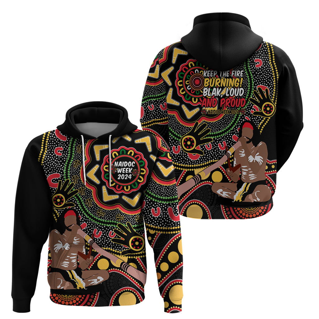 Australia Didgeridoo NAIDOC Week 2024 Hoodie Keep The Fire Burning Blak Loud and Proud - Vibe Hoodie Shop