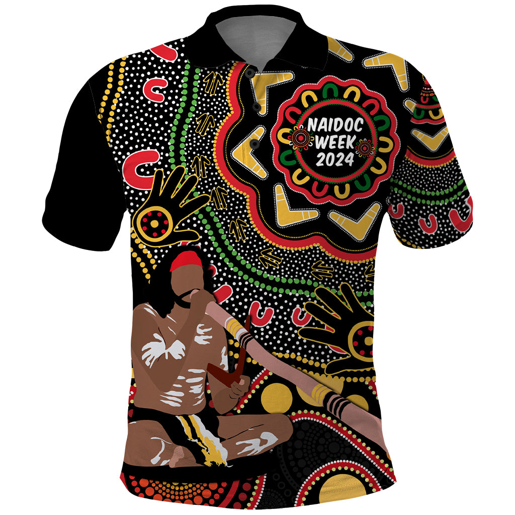 Australia Didgeridoo NAIDOC Week 2024 Polo Shirt Keep The Fire Burning Blak Loud and Proud - Vibe Hoodie Shop