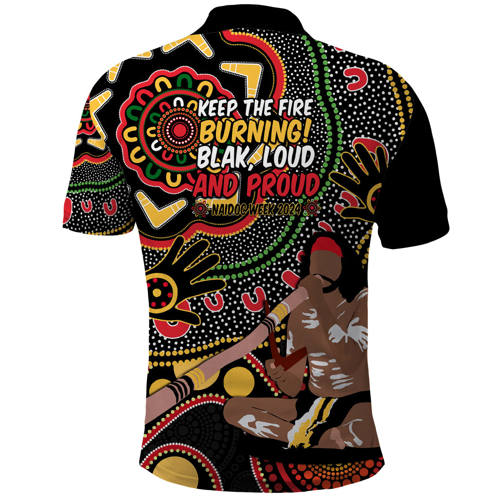 Australia Didgeridoo NAIDOC Week 2024 Polo Shirt Keep The Fire Burning Blak Loud and Proud - Vibe Hoodie Shop